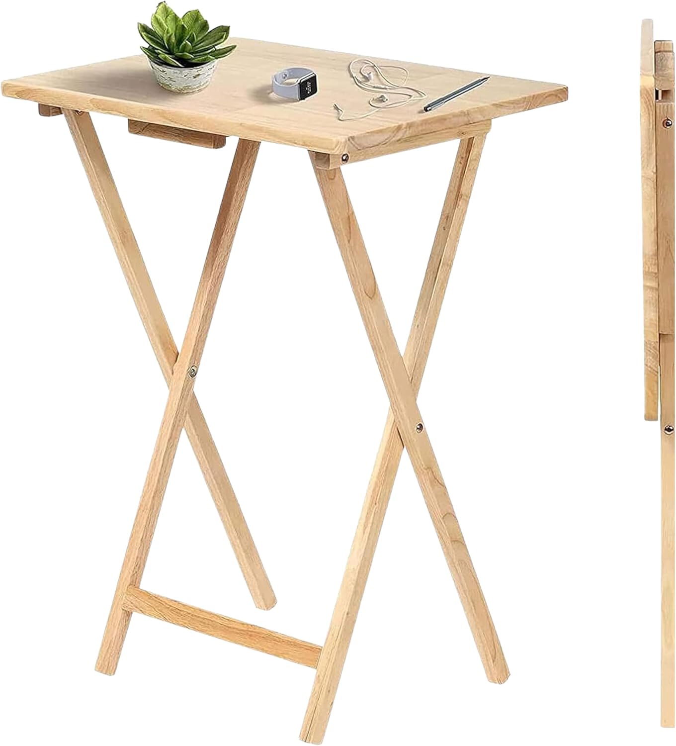 AAMEN Portable Folding Table – Wooden Snack Tray, TV Tray, Laptop & Side Table, Foldable Desk for Living Room, Natural Wood Finish