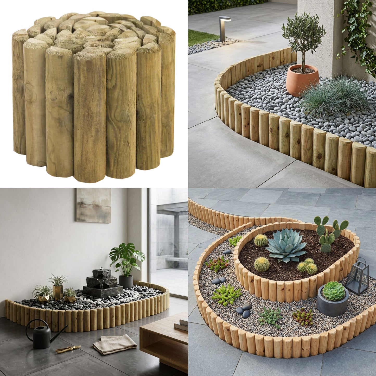 Natural Wood Garden Fence Border Log Roll Edging