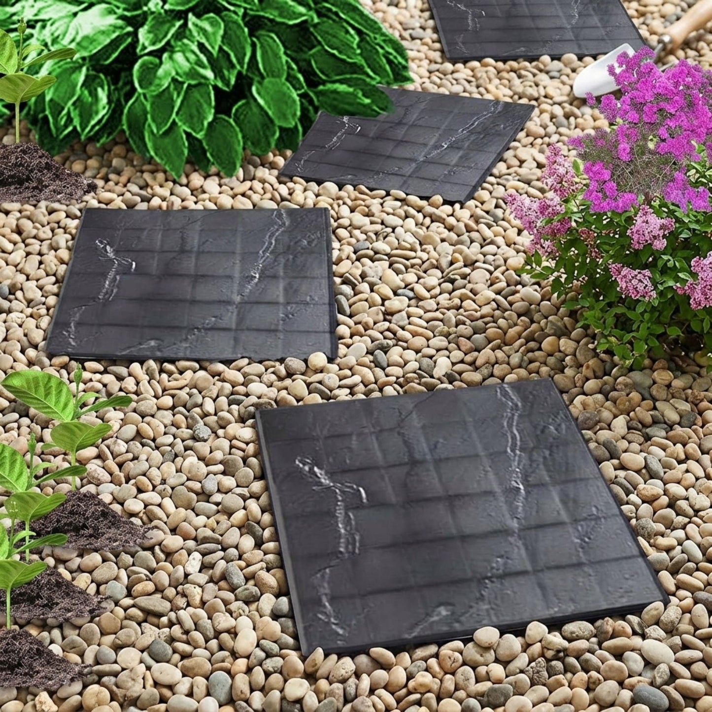 Black Stomp Easy Instant Paving Tiles, 4 Pack Garden Stepping Stones