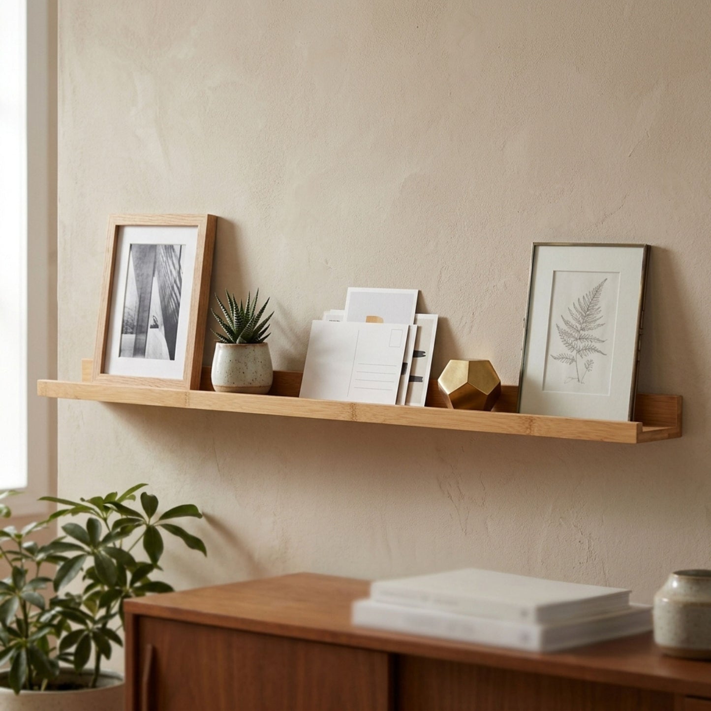 AAMEN Wall Mounted Bamboo Floating Shelf - 120cm