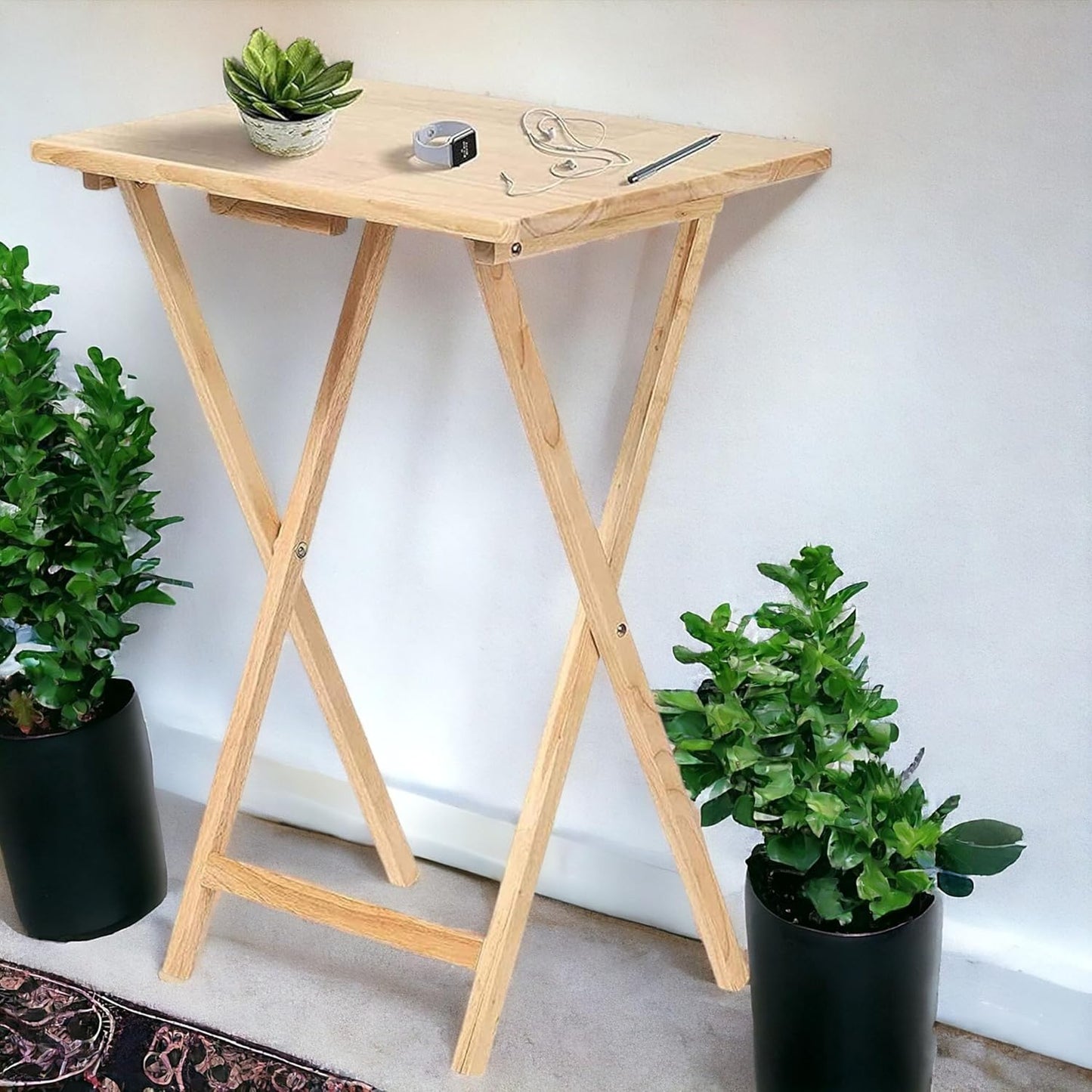 AAMEN Portable Folding Table – Wooden Snack Tray, TV Tray, Laptop & Side Table, Foldable Desk for Living Room, Natural Wood Finish