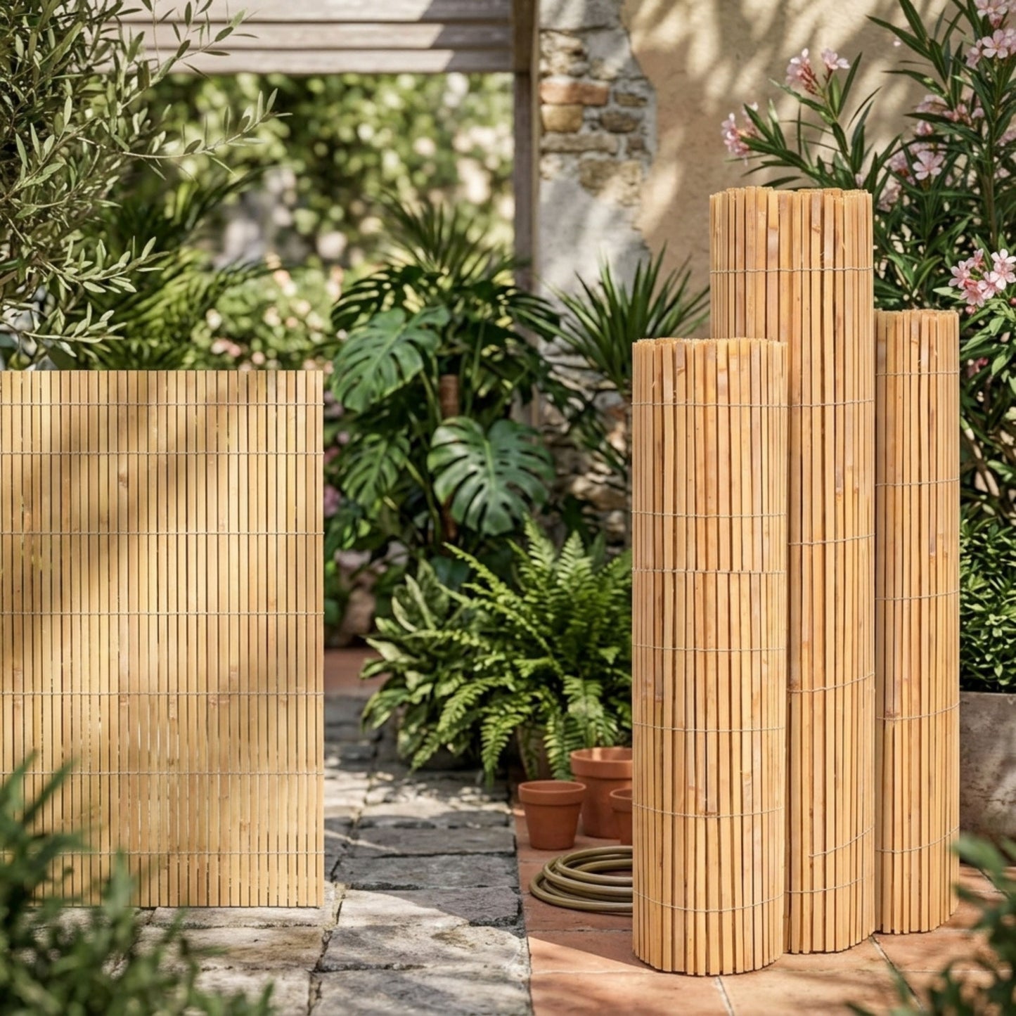 Natural Bamboo Slat Screening Garden Fence Roll