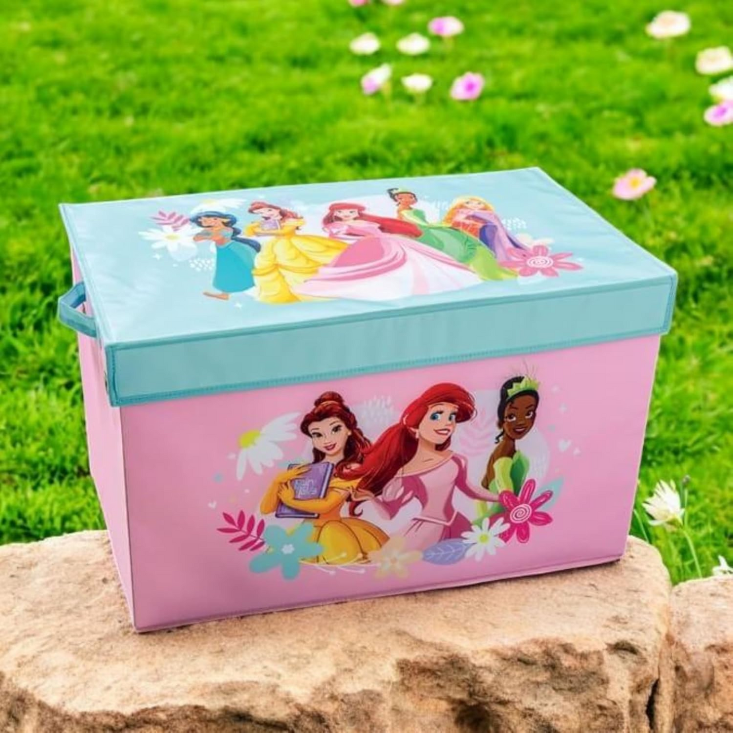 AAMEN Large Storage Box With Lid & Handles – Children/Toddler/Baby Toy Storage Chest, Foldable Lid Toy Storage Organizer Box, Collapsible Kids Toy Chest (61x38x38 cm)