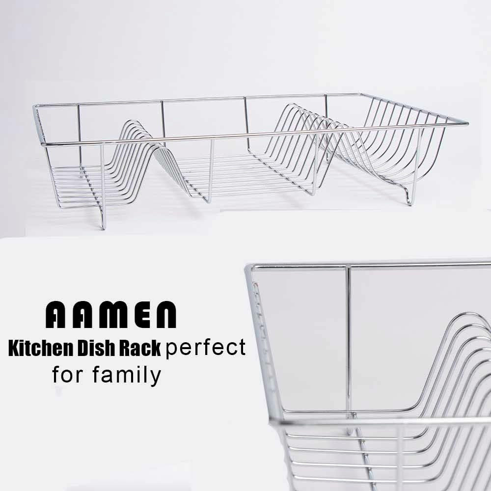 AAMEN Stainless Steel Kitchen Dish Drying Rack – Chrome Wire Dish Rack for Kitchen Counter (48.5 x 30 x 10cm)