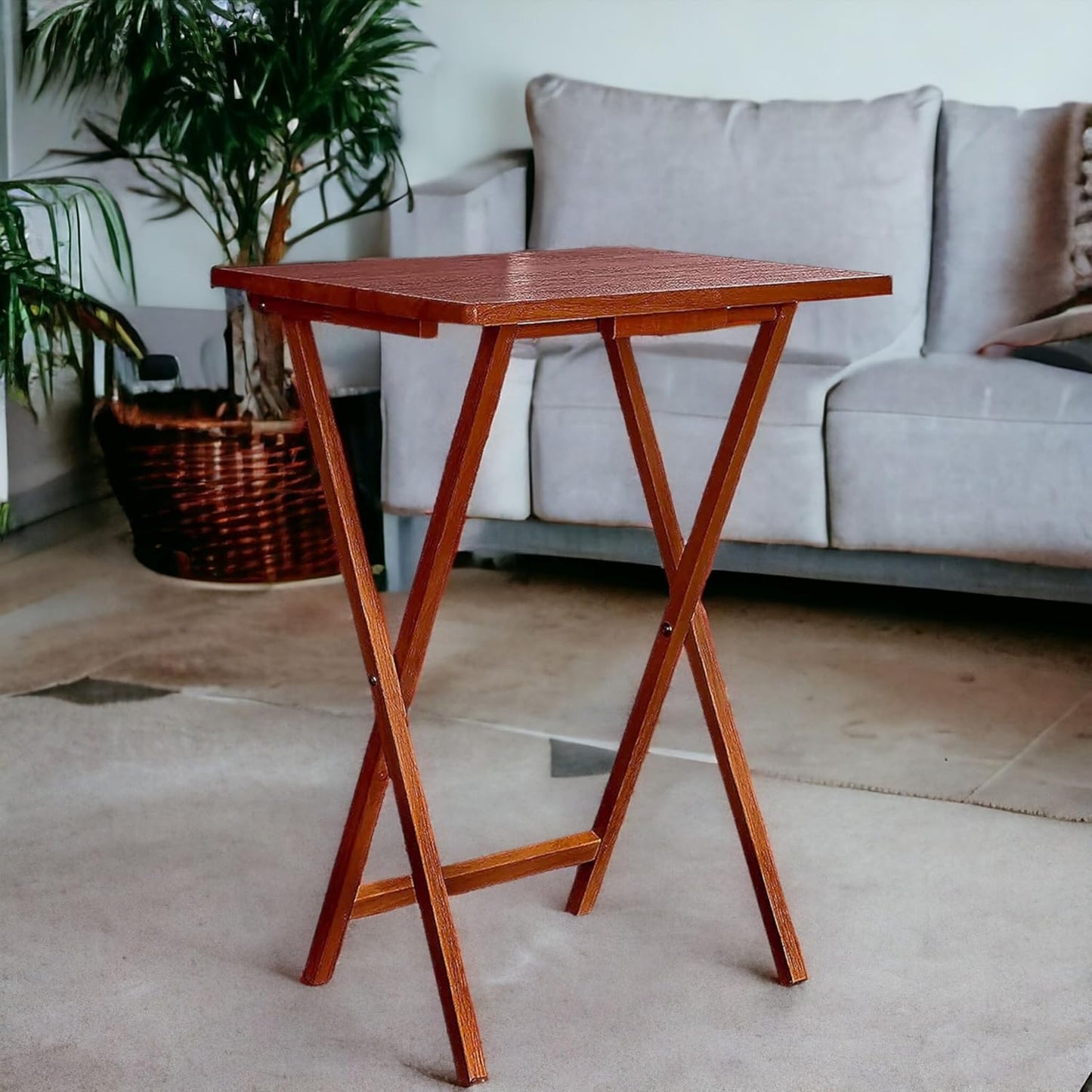 AAMEN Portable Folding Table – Wooden Snack Tray, TV Tray, Laptop & Side Table, Foldable Desk for Living Room, Natural Wood Finish