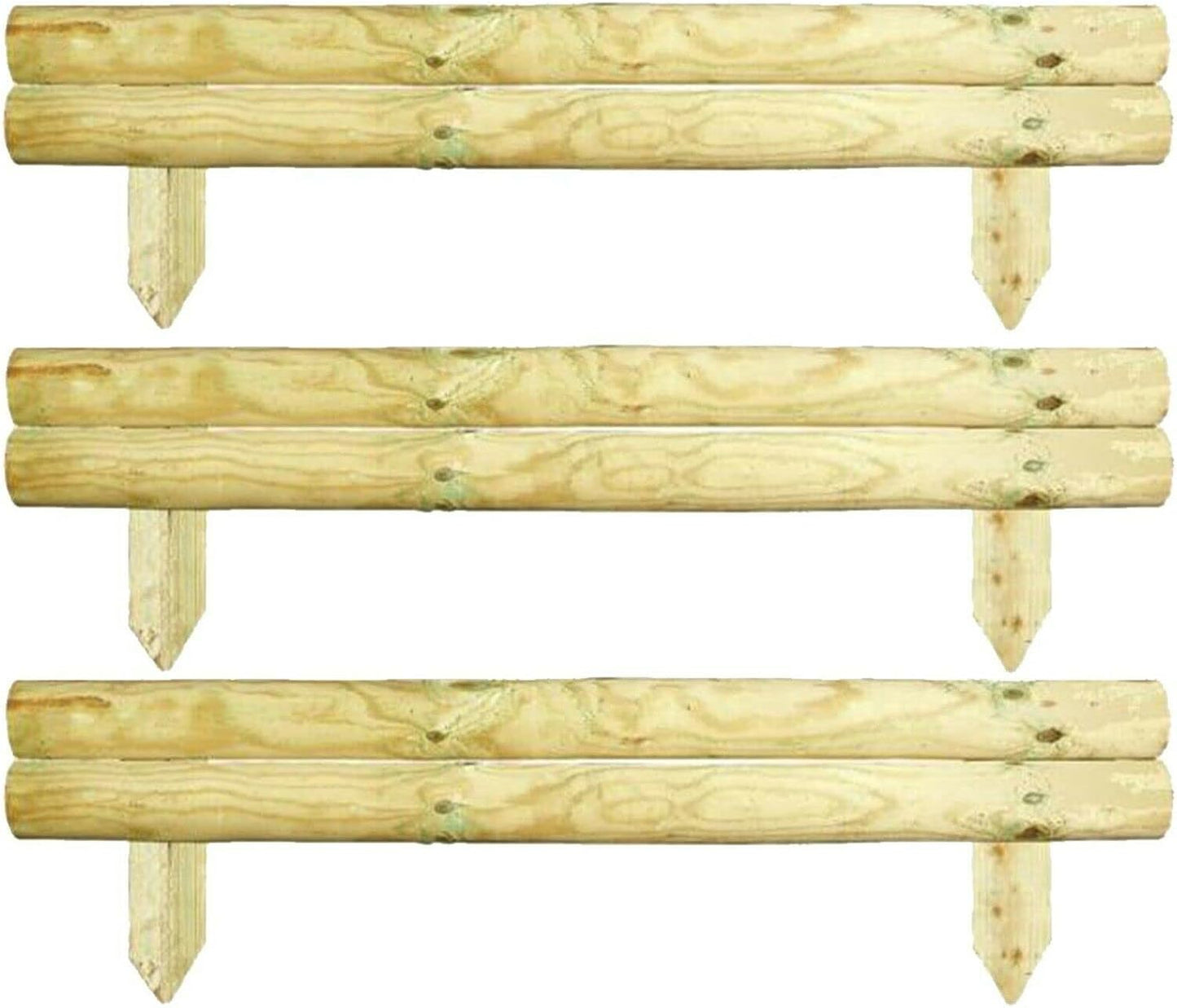 AAMEN 2 Bar Wooden Border Edging,Fixed Picket Fence Edging, Lawn Edging Border, Horizontal Log Roll Border Edging Ideal for Flowerbeds, Small Boundary Fencing(H 14 x W 100 x D 7 cm)