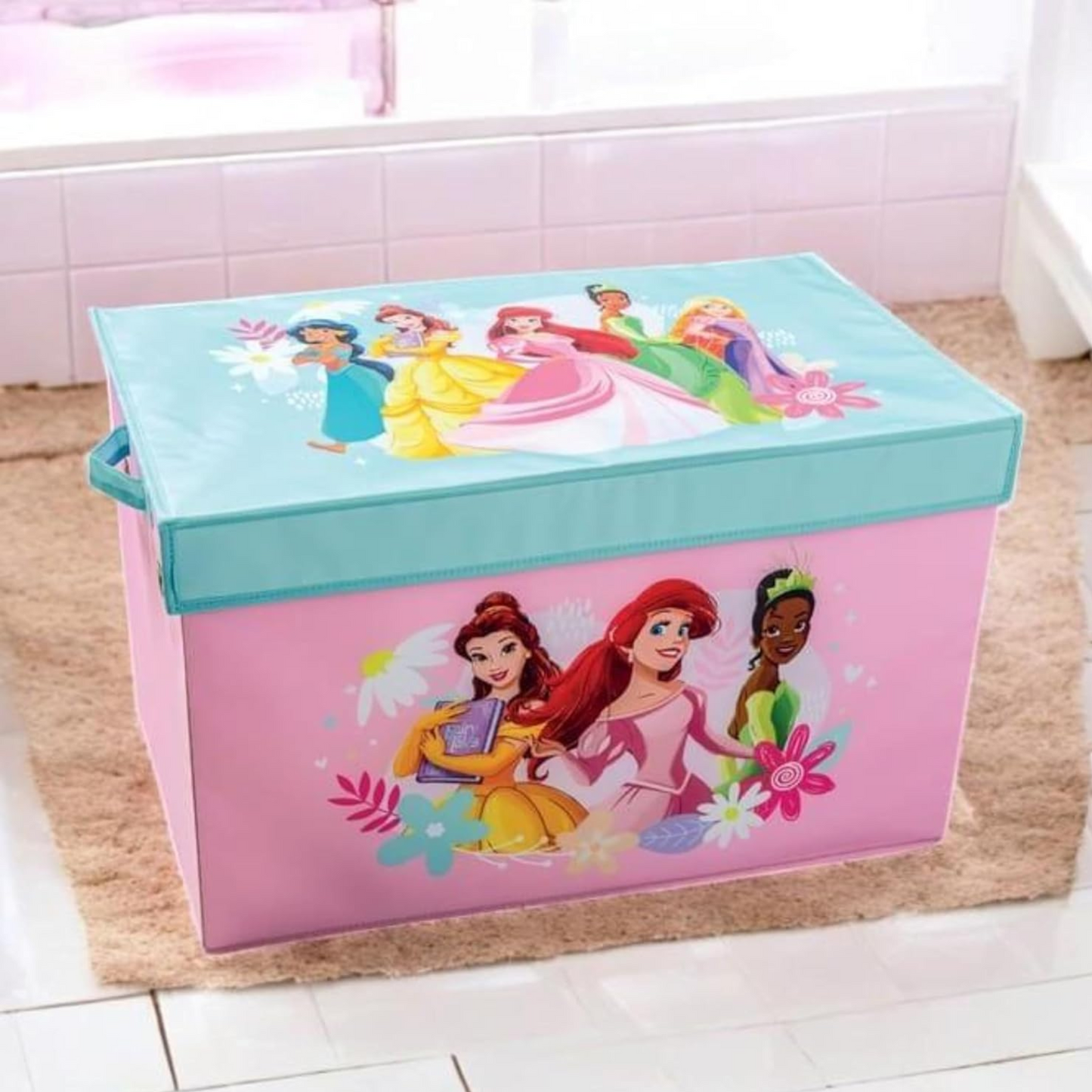 AAMEN Large Storage Box With Lid & Handles – Children/Toddler/Baby Toy Storage Chest, Foldable Lid Toy Storage Organizer Box, Collapsible Kids Toy Chest (61x38x38 cm)