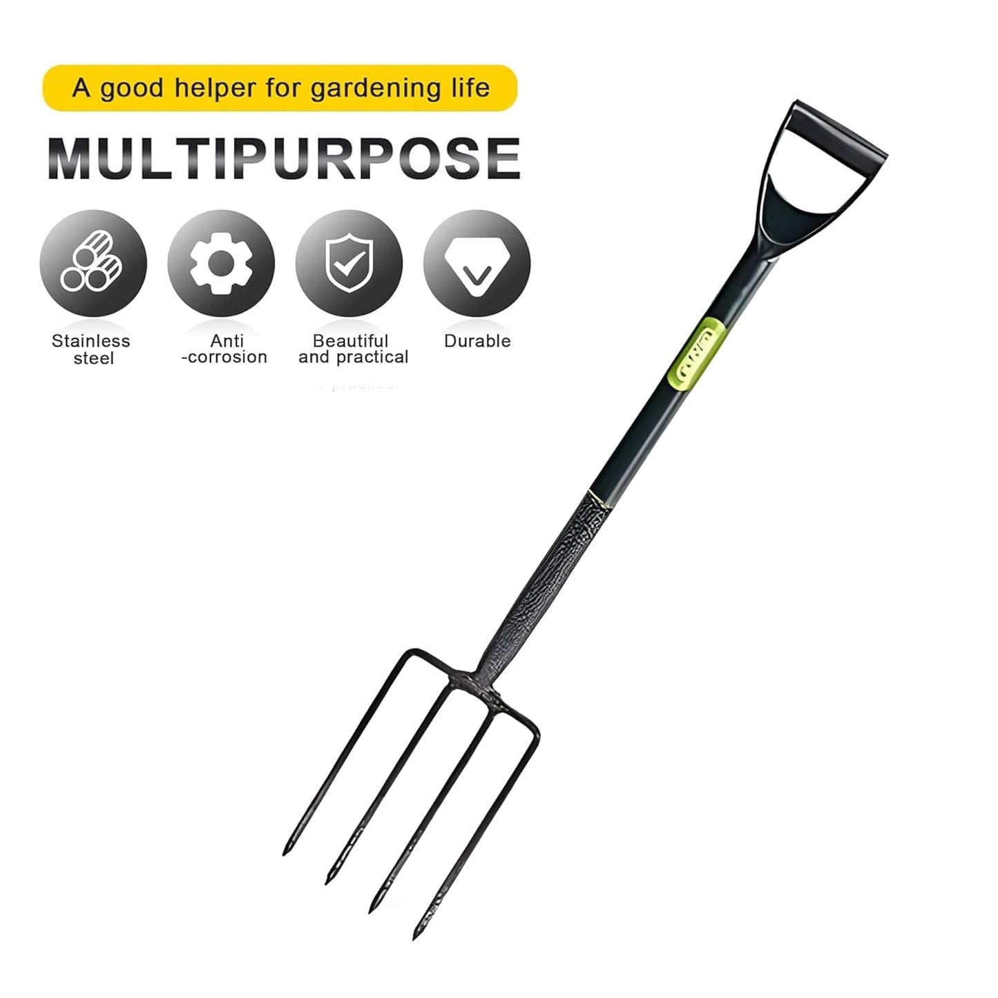 Garden Border Digging Fork Carbon Steel Gardening Fork with PVC Grip Heavy Duty Garden Fork for Digging Manure Fork Pitchfork Tool for Soil Cultivating & Aerating, Rust-Resistant