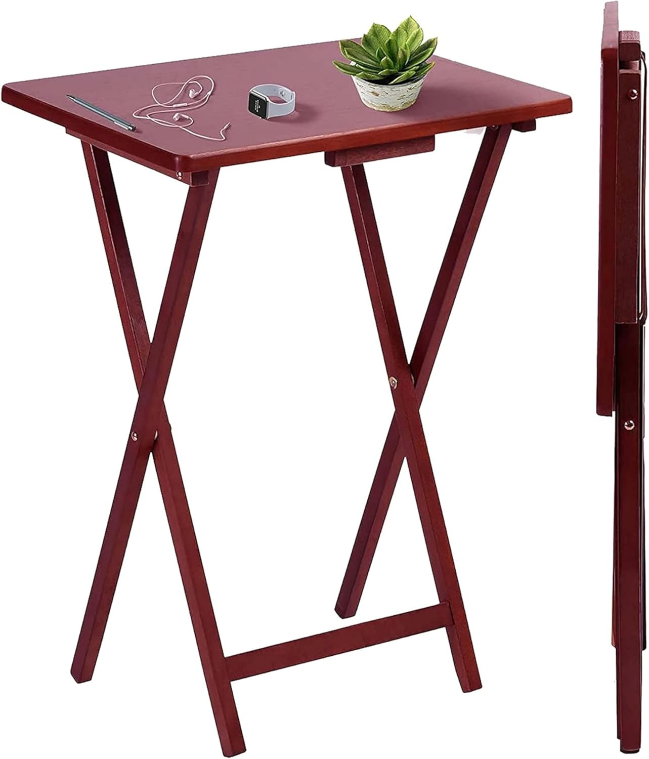 AAMEN Portable Folding Table – Wooden Snack Tray, TV Tray, Laptop & Side Table, Foldable Desk for Living Room, Natural Wood Finish