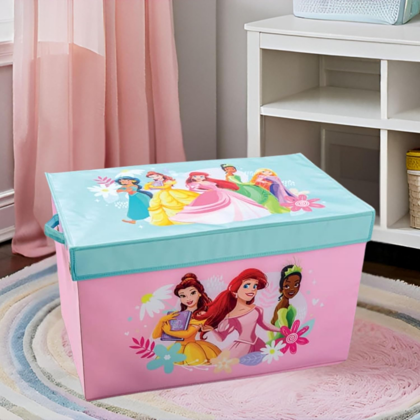 AAMEN Large Storage Box With Lid & Handles – Children/Toddler/Baby Toy Storage Chest, Foldable Lid Toy Storage Organizer Box, Collapsible Kids Toy Chest (61x38x38 cm)