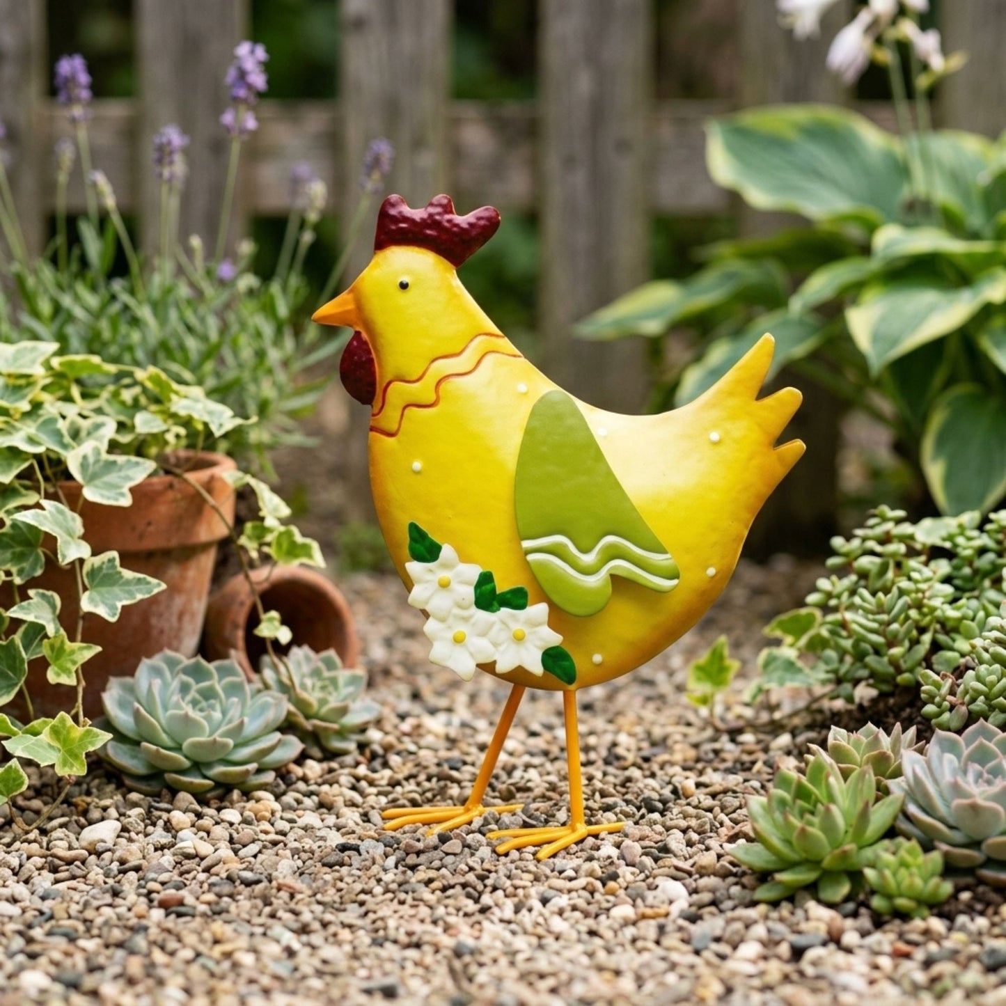 Metal Rooster Garden Statue Outdoor Rooster