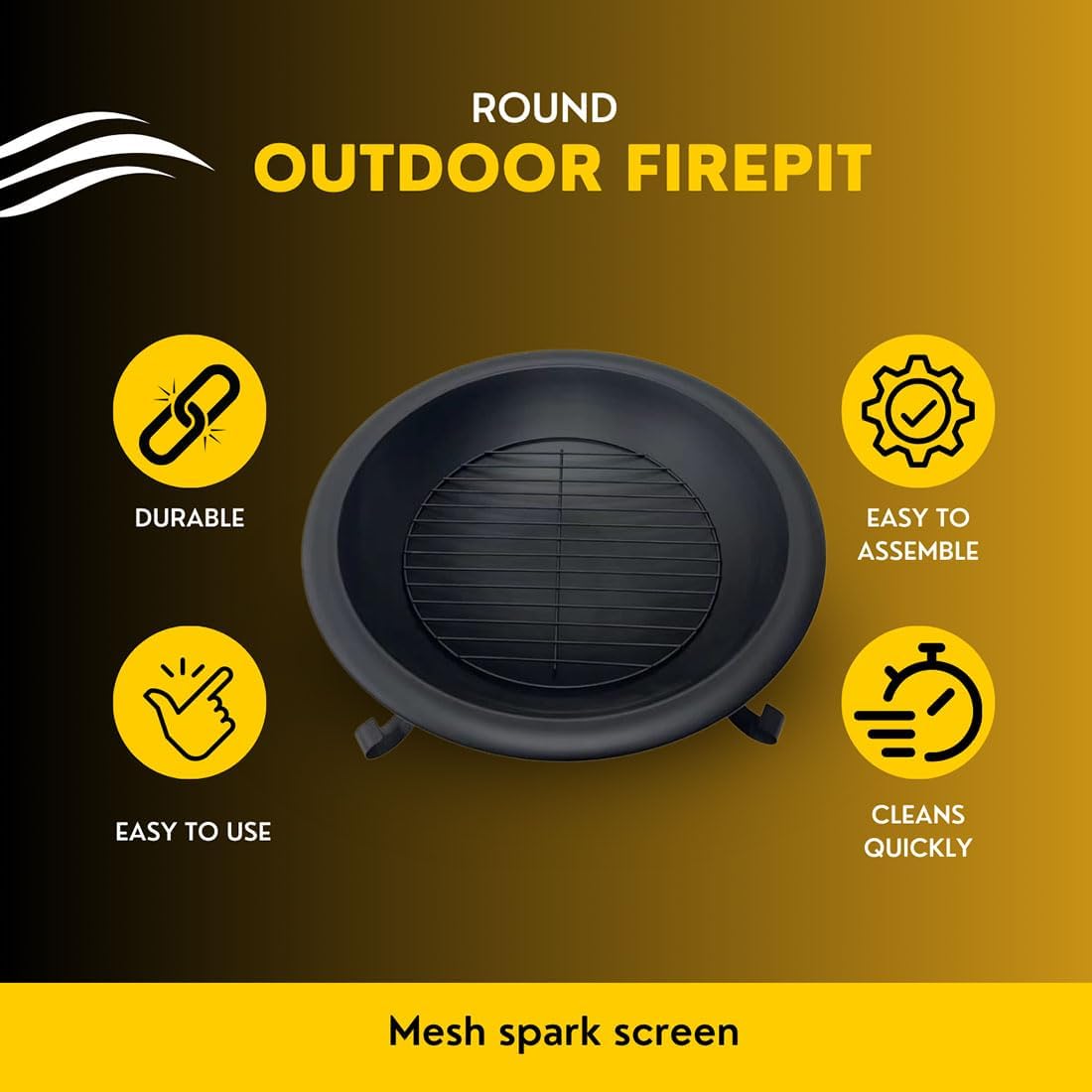 AAMEN Round Iron Fire Pit with Legs – Lightweight Outdoor Log Burner & Portable Fire Bowl for Garden, Camping, Bonfires