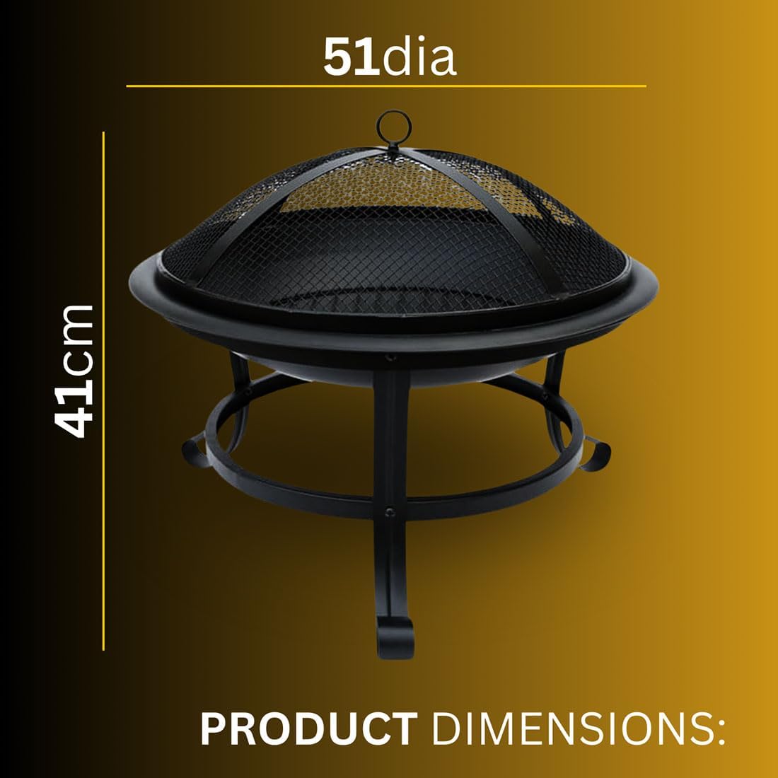 AAMEN Round Iron Fire Pit with Legs – Lightweight Outdoor Log Burner & Portable Fire Bowl for Garden, Camping, Bonfires