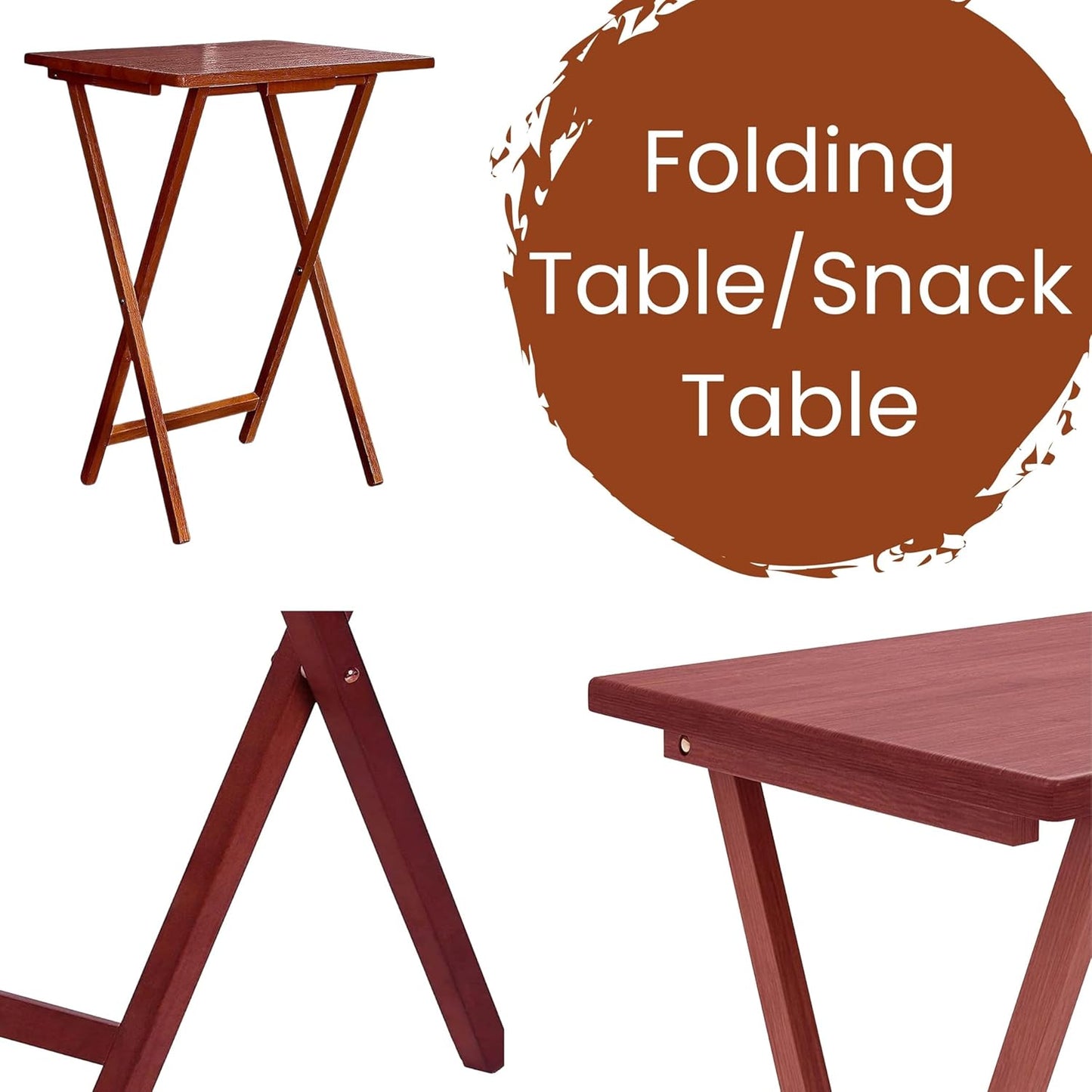 AAMEN Portable Folding Table – Wooden Snack Tray, TV Tray, Laptop & Side Table, Foldable Desk for Living Room, Natural Wood Finish