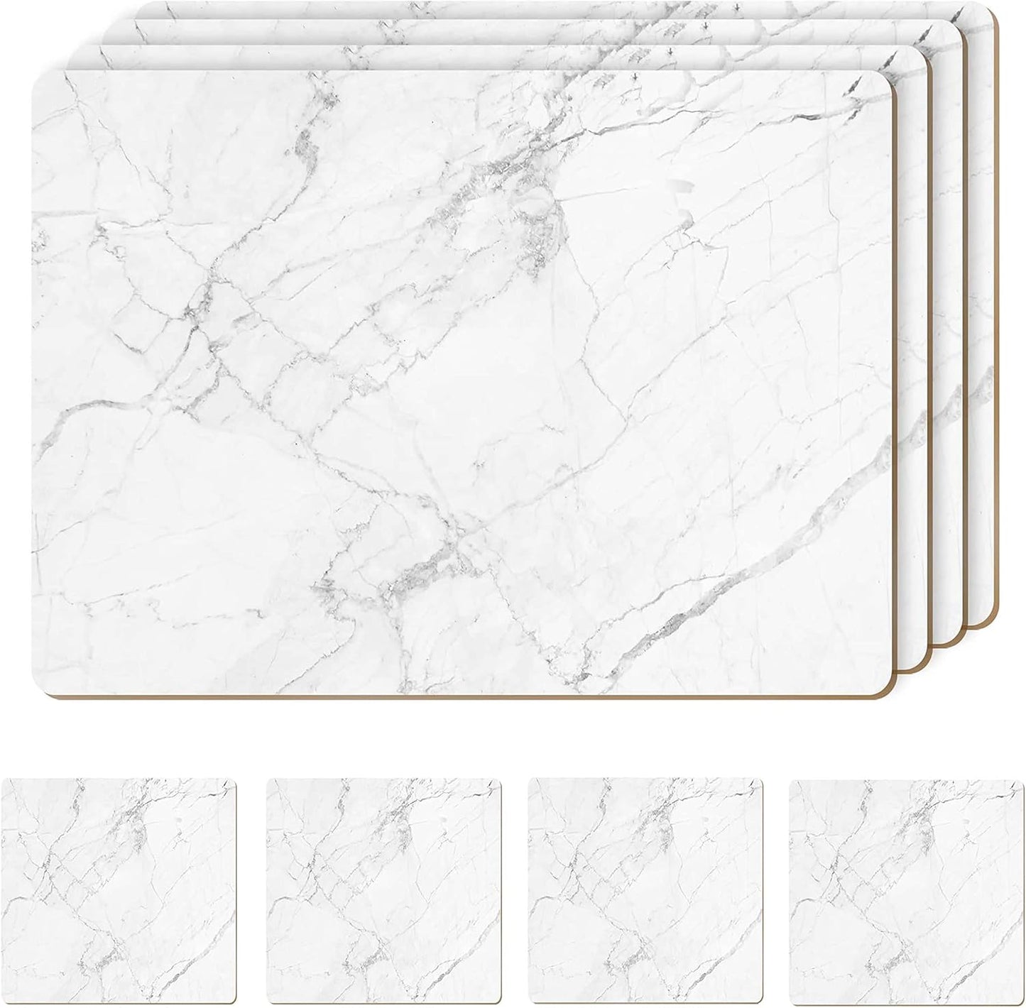 AAMEN 8-Piece Heat Resistant Cork Table Mats – Marble Placemats & Coasters Set