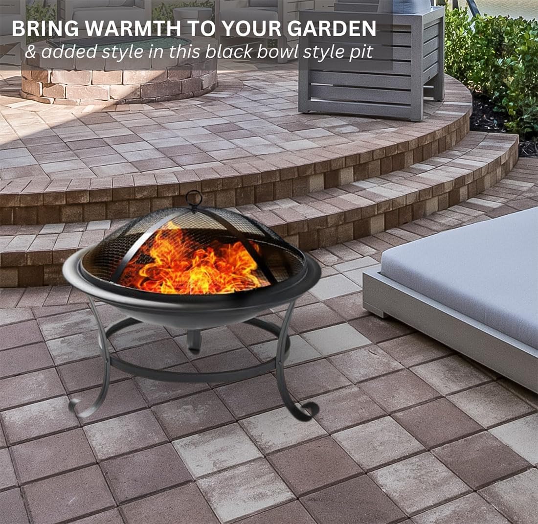AAMEN Round Iron Fire Pit with Legs – Lightweight Outdoor Log Burner & Portable Fire Bowl for Garden, Camping, Bonfires