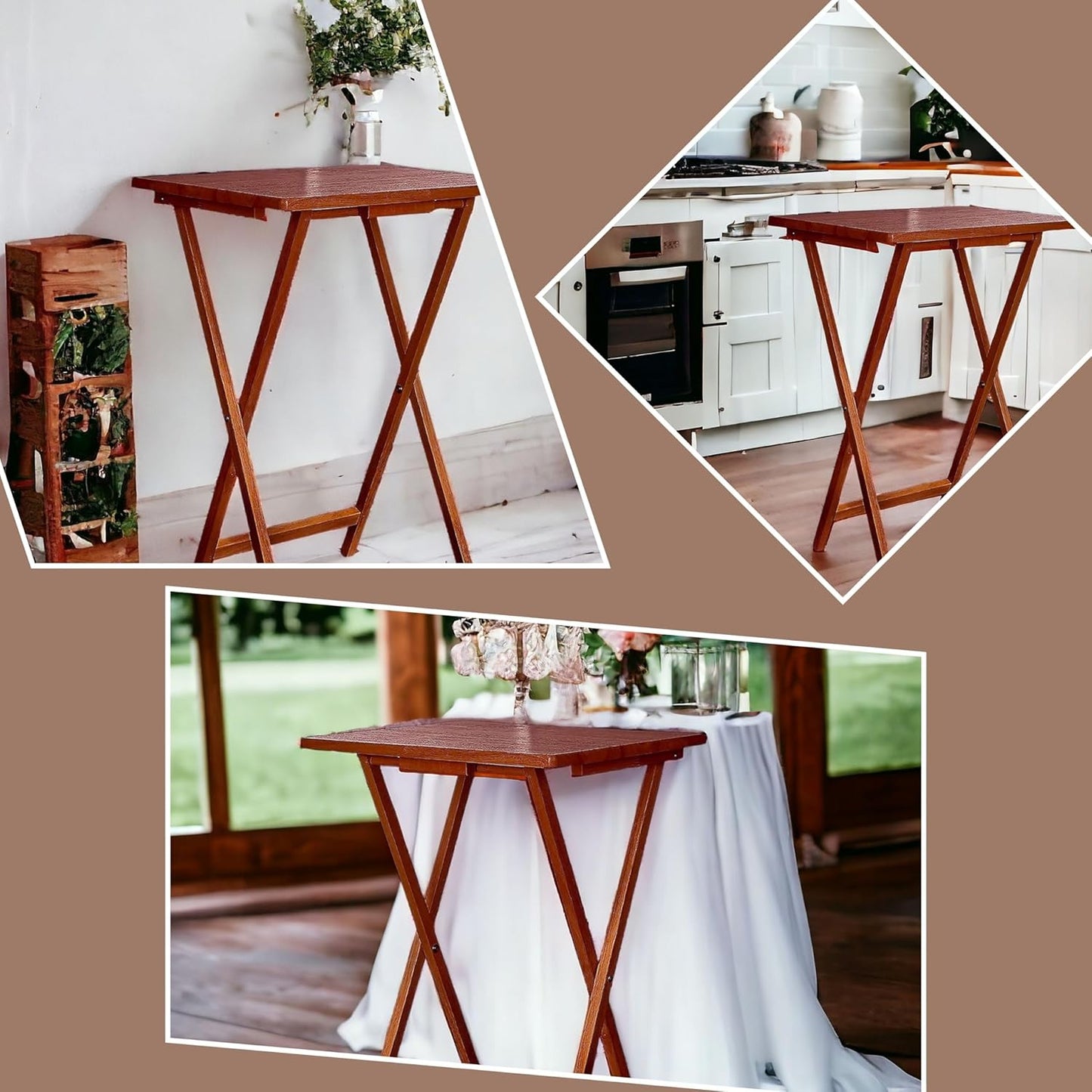 AAMEN Portable Folding Table – Wooden Snack Tray, TV Tray, Laptop & Side Table, Foldable Desk for Living Room, Natural Wood Finish