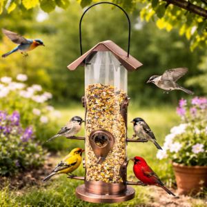 6-Port Metal Wild Bird Feeder – Water Resistant Hanging Tube for All-Season Use