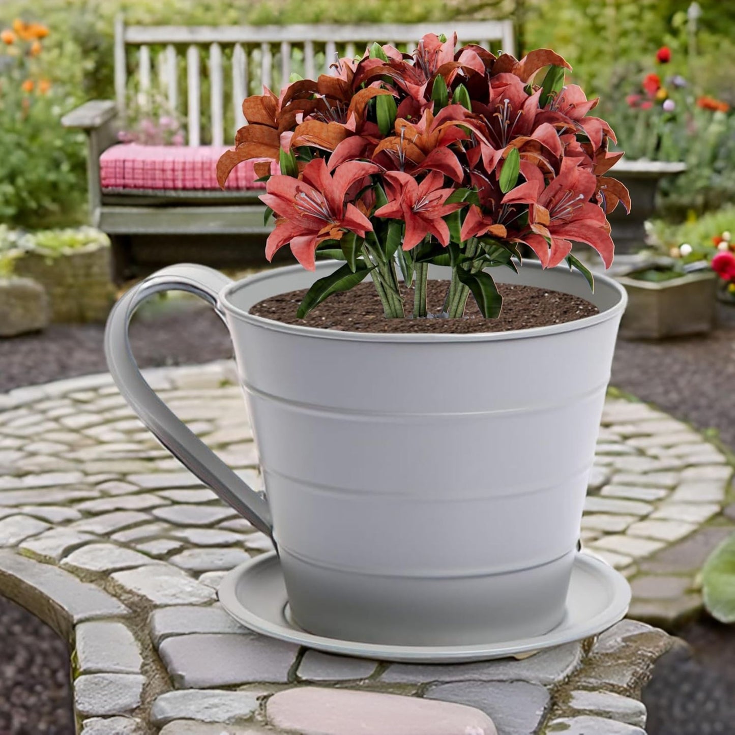 AAMEN Cup & Saucer Planter – Cute and Decorative Ceramic Pot for Tiny Plants, for Plant Lovers and Home Décor Enthusiasts, Air Plants, and Small Flowers