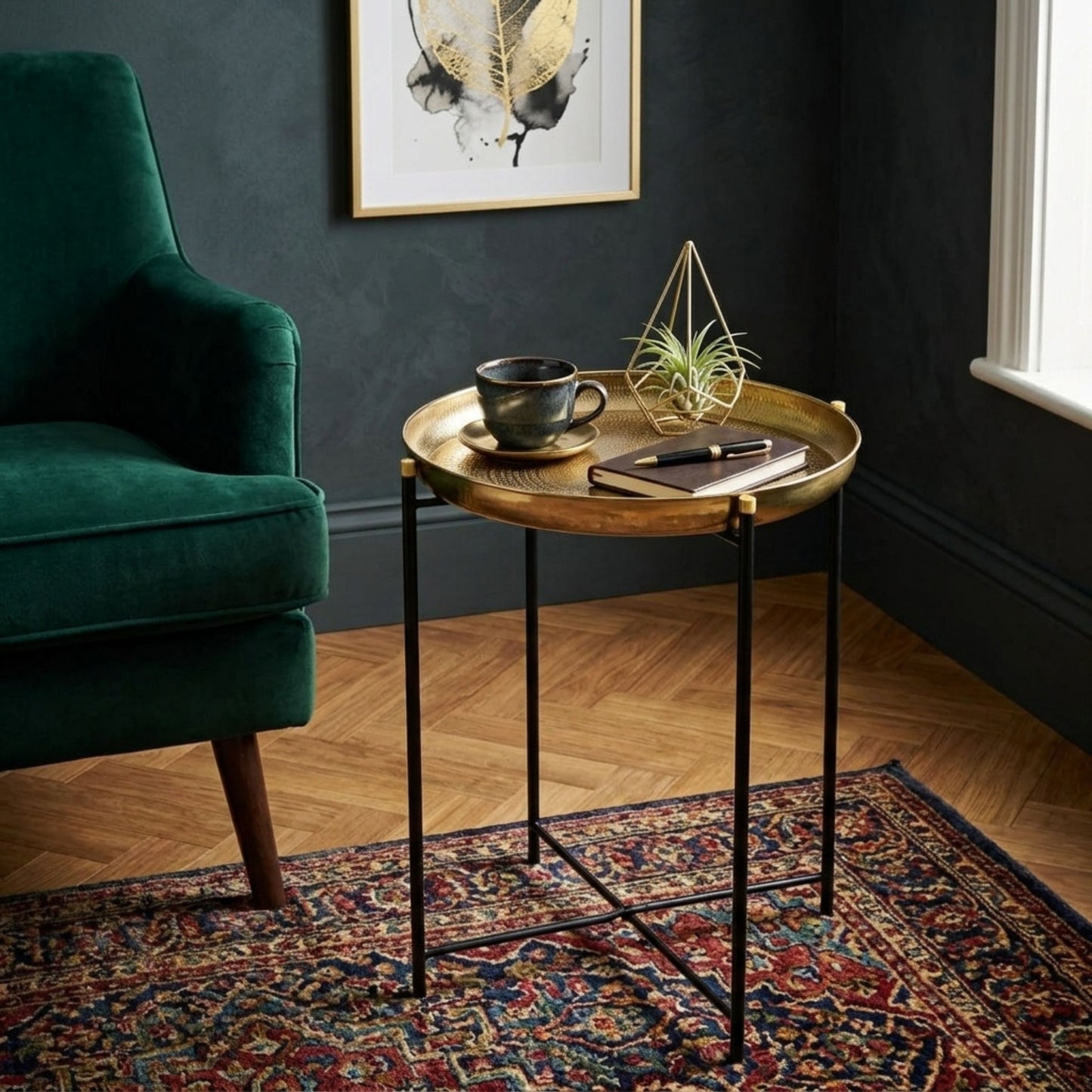 Modern Gold Tray Side Table with Metal Frame