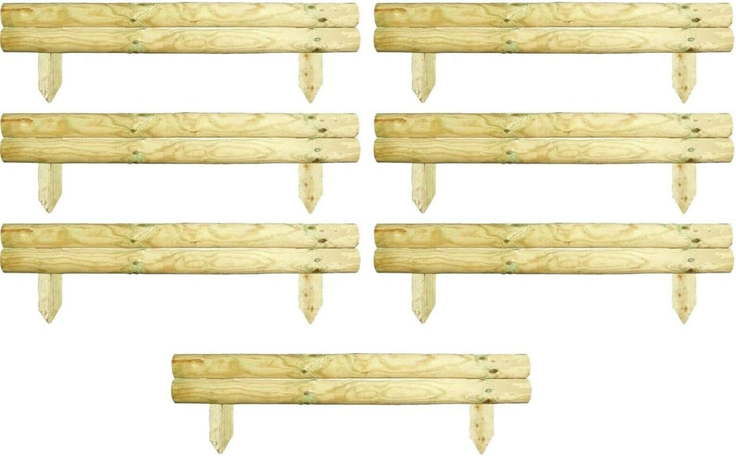 AAMEN 2 Bar Wooden Border Edging,Fixed Picket Fence Edging, Lawn Edging Border, Horizontal Log Roll Border Edging Ideal for Flowerbeds, Small Boundary Fencing(H 14 x W 100 x D 7 cm)