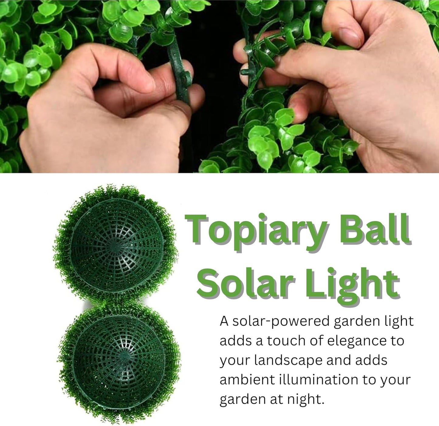 AAMEN 26cm Solar Topiary Ball – Hanging Artificial Plant with Warm White LED for Garden Decor