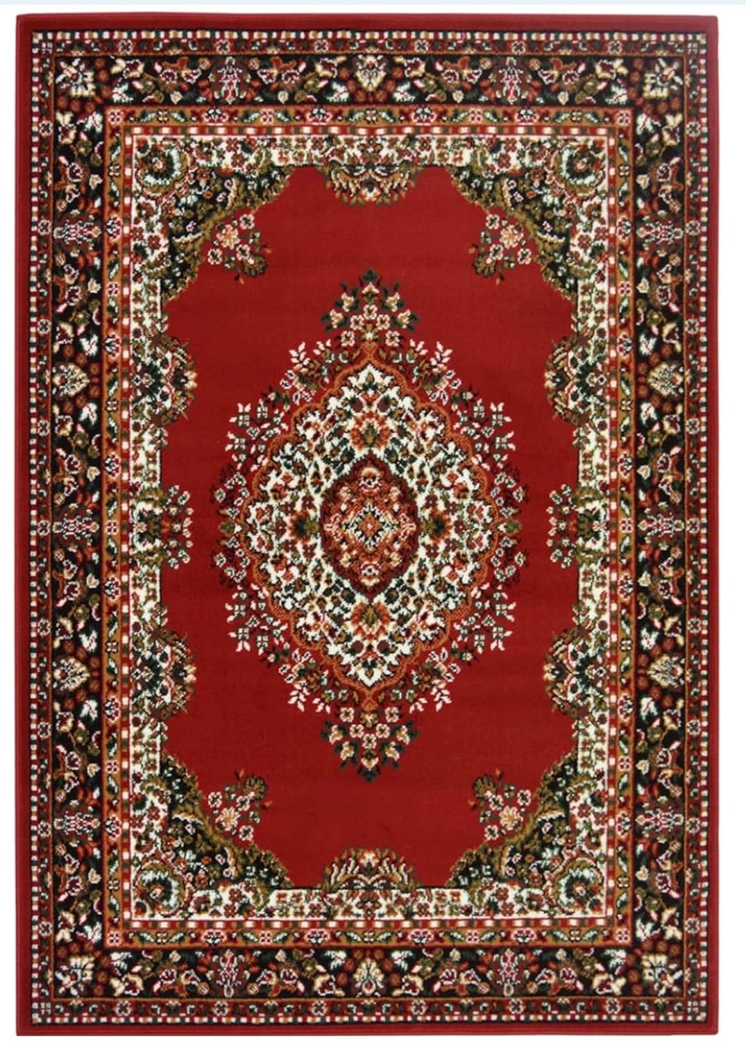 Traditional Oriental Area Rug, Red with Medallion Pattern, 160 x 230 cm