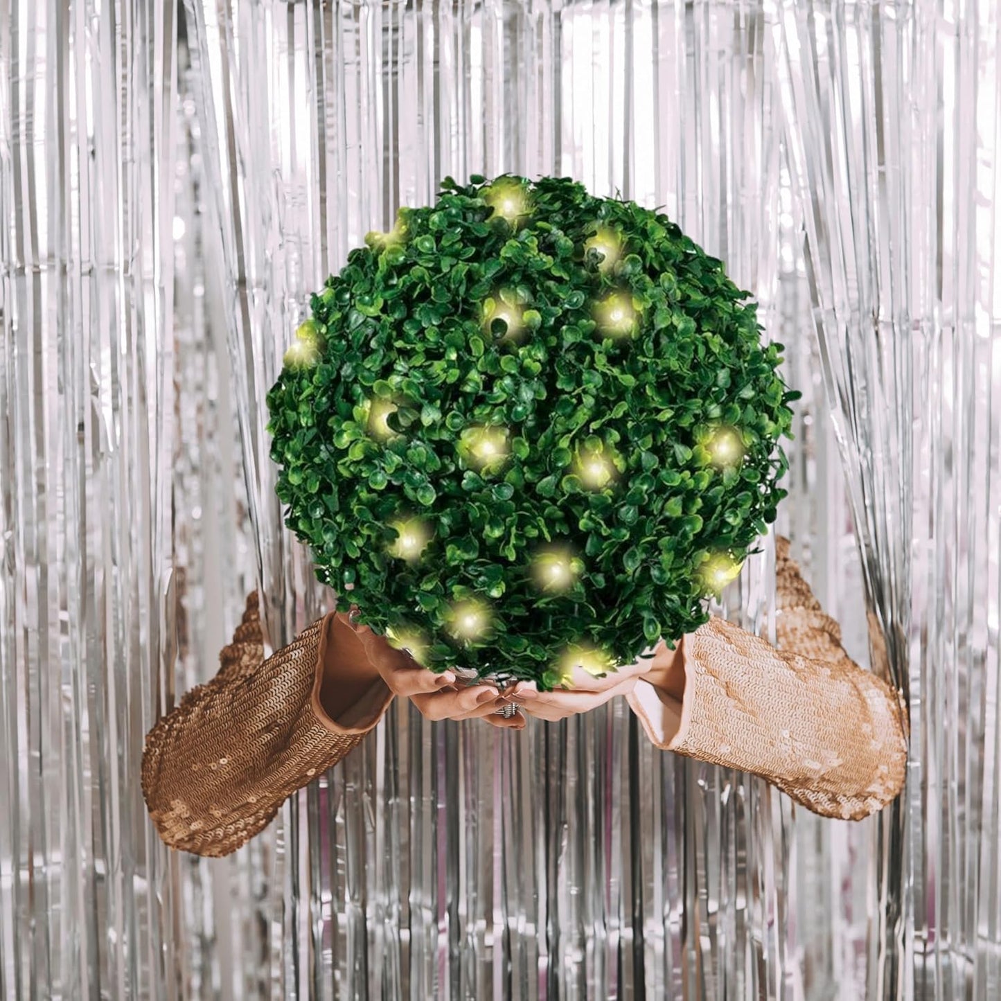 AAMEN 26cm Solar Topiary Ball – Hanging Artificial Plant with Warm White LED for Garden Decor