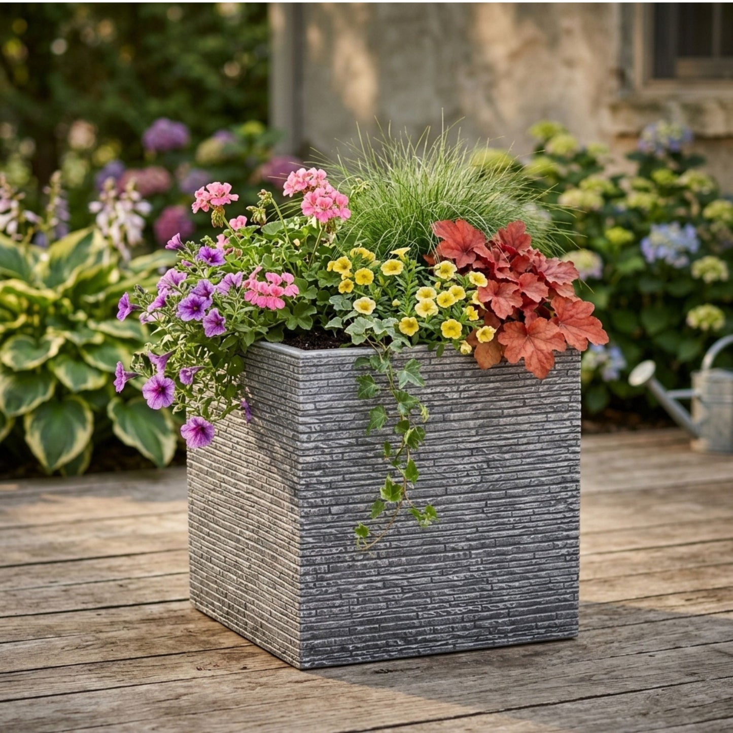 Large Grey Slate Effect Square Planter - 38cm