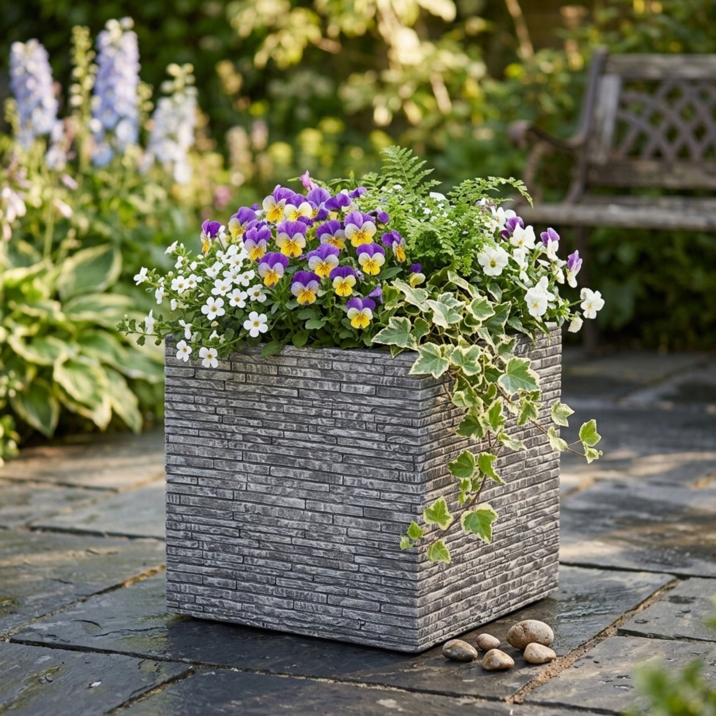 Small Grey Slate Effect Square Planter - 32cm