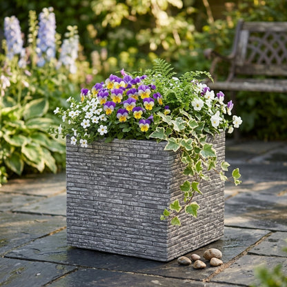 Small Grey Slate Effect Square Planter - 32cm