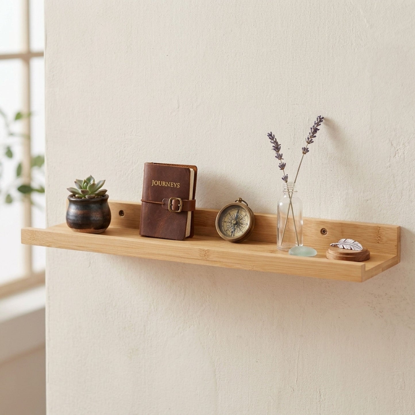 AAMEN Wall Mounted Bamboo Floating Shelf - 48cm