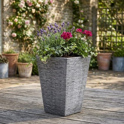 Tall Stone Effect Square Planter for Garden & Patio