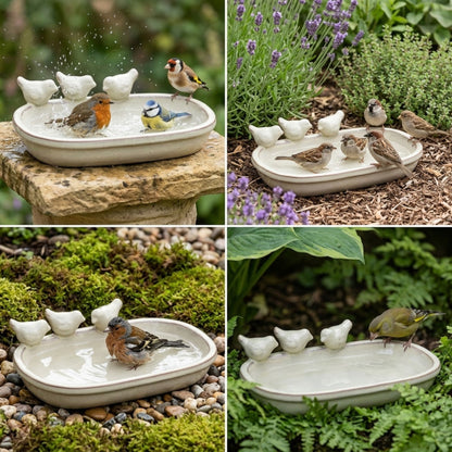 Ceramic Bird Bath Garden Decor Wild Bird Water Bowl