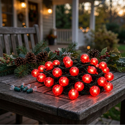 AAMEN 100 Red Berry Christmas Lights with 4 Spare Bulbs