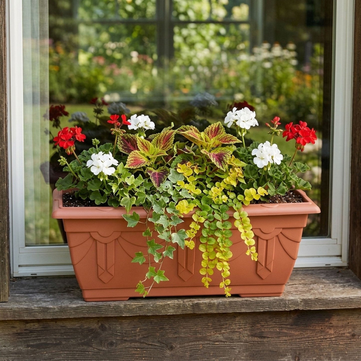 60cm Venetian Plastic Plant Pots with Trays - Large Outdoor Planters