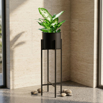 Tall Black Metal Planter for Indoor & Outdoor Plants
