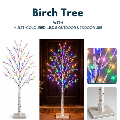 2.4M LED Birch Tree with 136 Multi-Coloured Lights