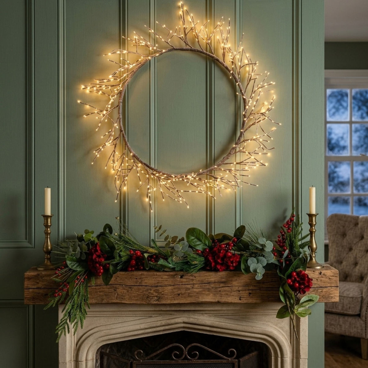75cm LED Branch Christmas Wreath - 800 Warm White Lights