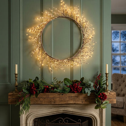 75cm LED Branch Christmas Wreath - 800 Warm White Lights