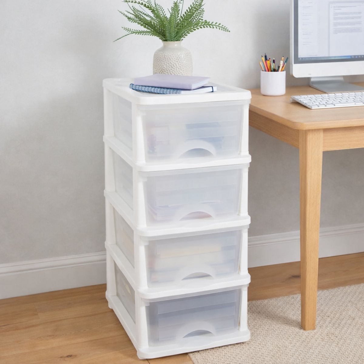 Plastic 4 Drawer Storage Tower Unit White Drawer Units Plastic Storage Drawers