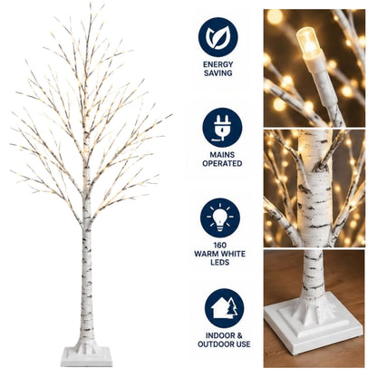 AAMEN 6ft LED Birch Tree with 96 Warm White Lights