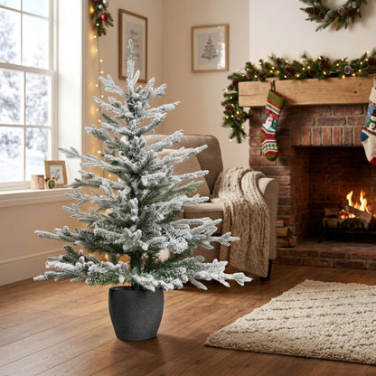 120cm Snowy Pine Potted Christmas Tree with Stone Effect Base