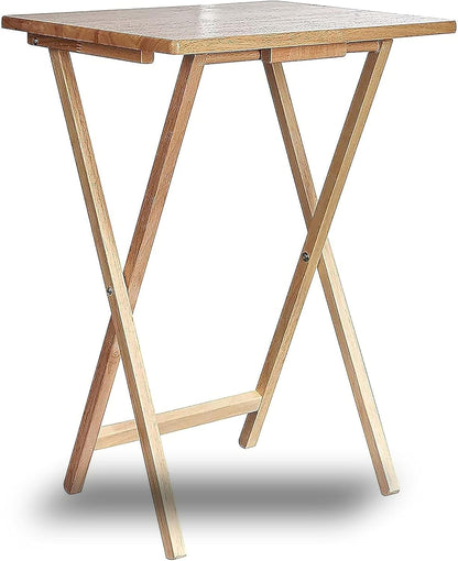 AAMEN Portable Folding Table – Wooden Snack Tray, TV Tray, Laptop & Side Table, Foldable Desk for Living Room, Natural Wood Finish
