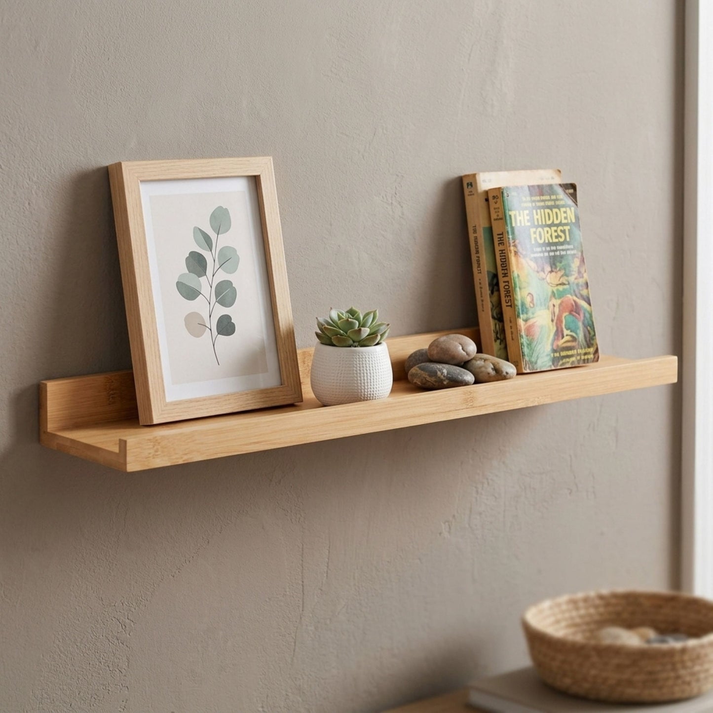 AAMEN Wall Mounted Bamboo Floating Shelf - 80cm