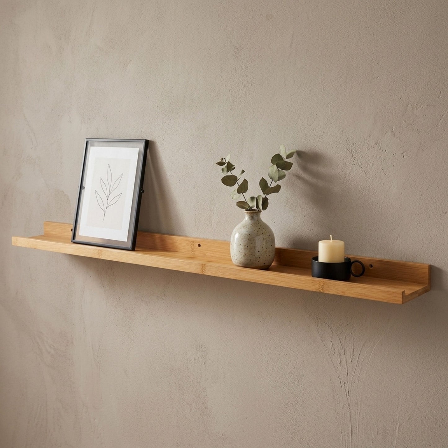 AAMEN Wall Mounted Bamboo Floating Shelf - 120cm