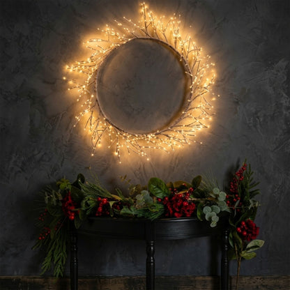 75cm LED Branch Christmas Wreath - 800 Warm White Lights