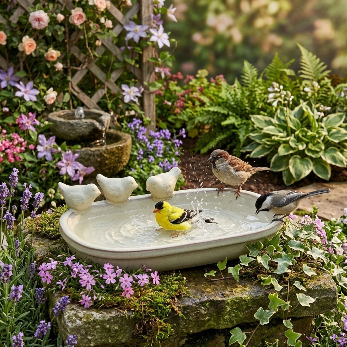 Ceramic Bird Bath Garden Decor Wild Bird Water Bowl