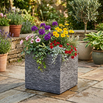 Small Grey Slate Effect Square Planter - 32cm