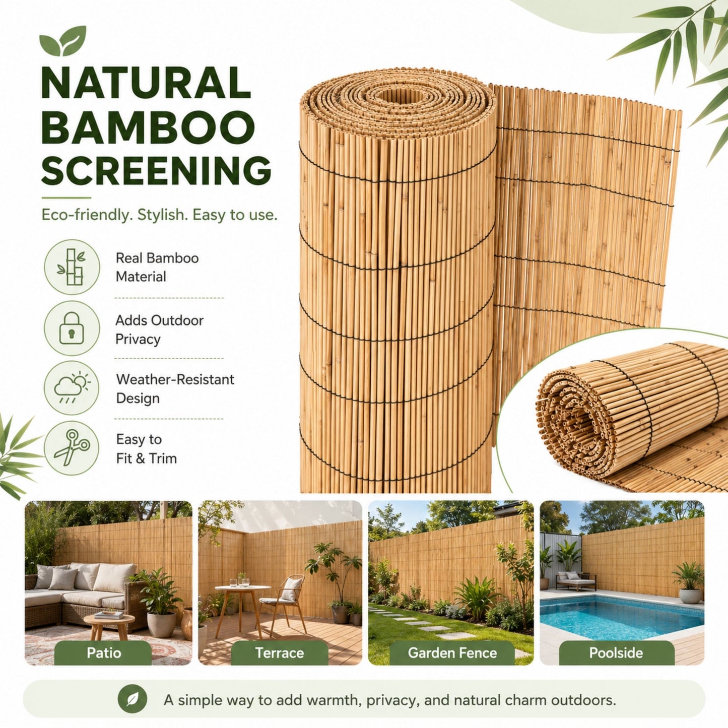 Natural Bamboo Reed Fence Screening Roll